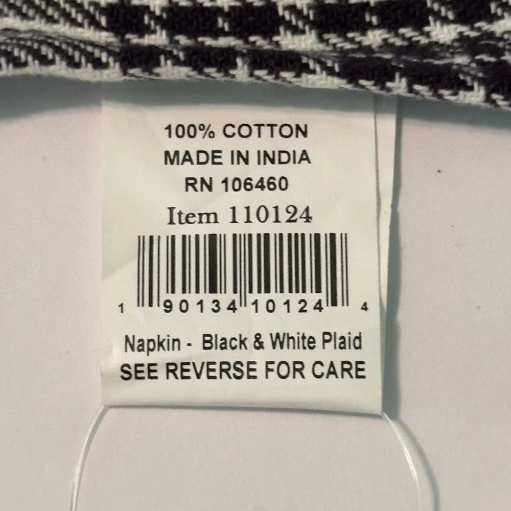 Primitives by Kathy Black White Plaid Cotton Napkins Set of 4 Farmhouse Decor